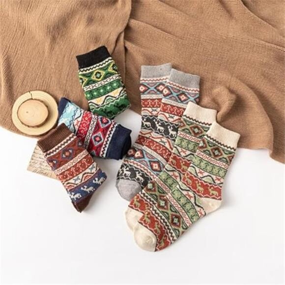 New 5 Pairs Wool Socks for Women - Cute Fuzzy Warm Colorful Crew Socks - Picture 3 of 6